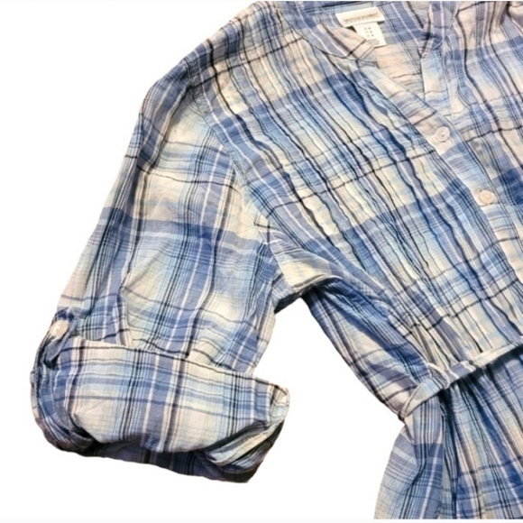 Motherhood Maternity Plaid Convertible Sleeve Button Front Top Sz M - Picture 3 of 9